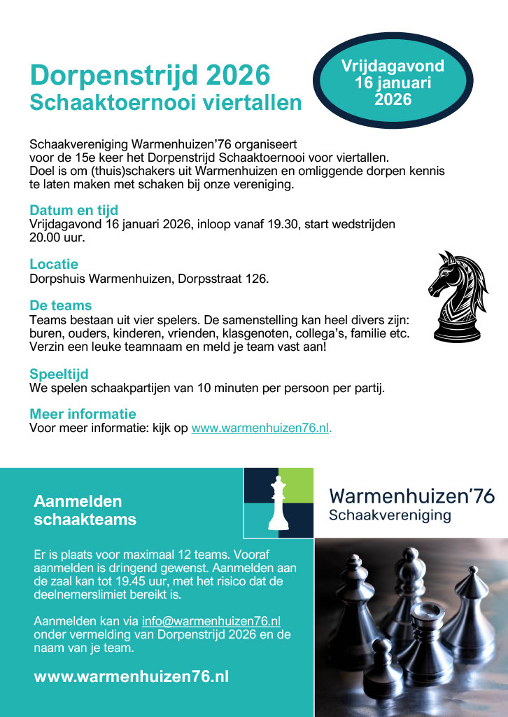 Schaakwedstrijd 16 januari 20:00 uur