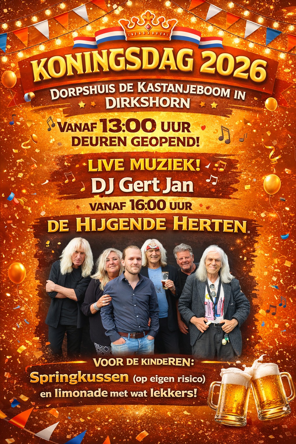 Koningsdag met live muziek van DJ Gert Jan en De Hijgende Herten